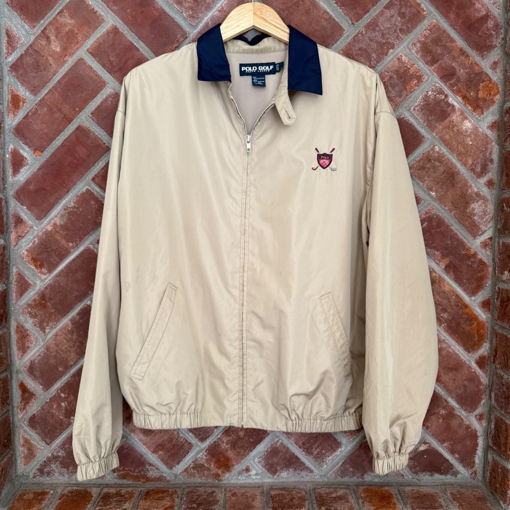 Polo Golf Ralph Lauren Windbreaker Jacket Mens Large Tan Harrington Mesh Lined